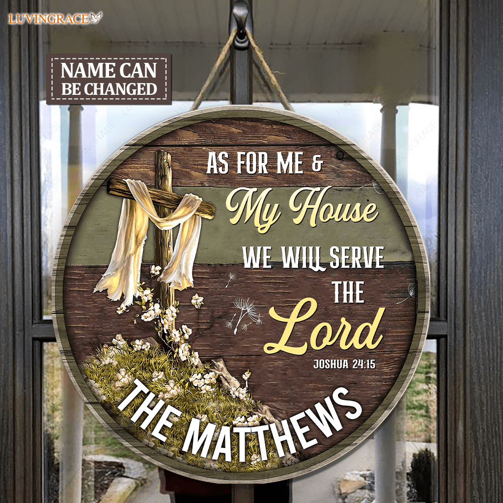 Dandelion And Cross Serve The Lord Personalized Wood Circle Sign