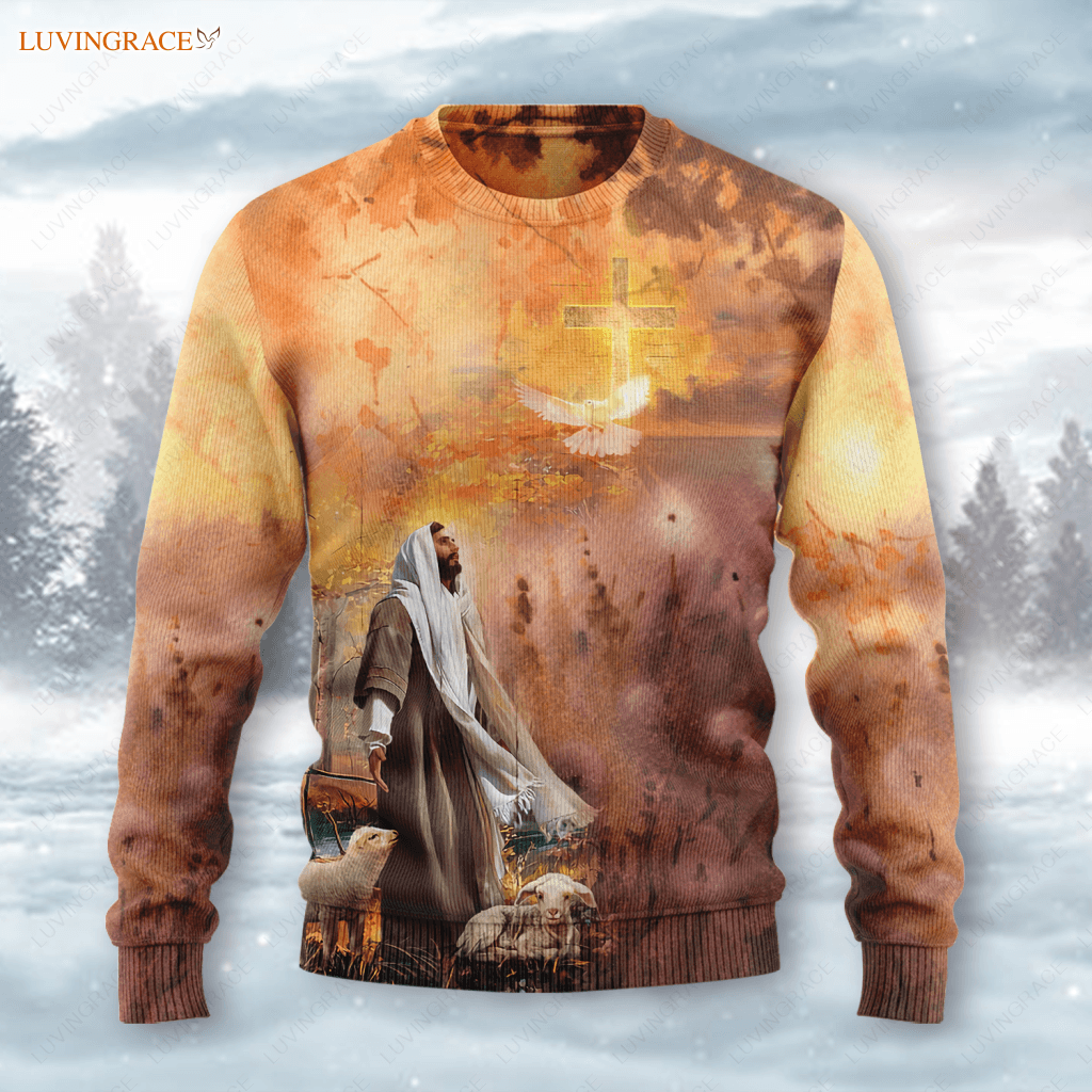 Dandelion Cross Light Peace Dove Fall For Jesus He Never Leaves Wool Sweatshirt S