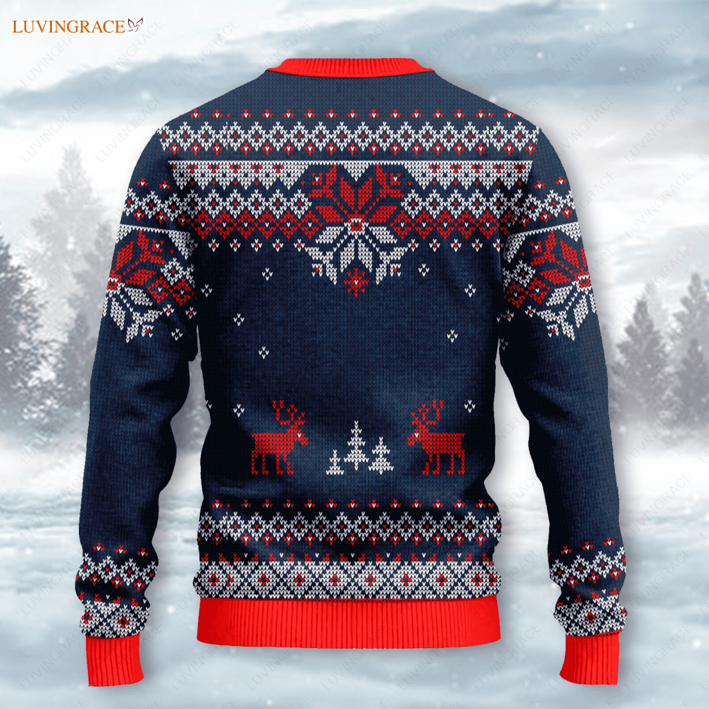 Dark Blue Christian Cross Reindeer Wool Knitted Snow Christmas Pattern Ugly Sweater Sweatshirt