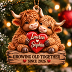 Personalized Names Highland Cow Couple 3D Ornament – Growing Old Together