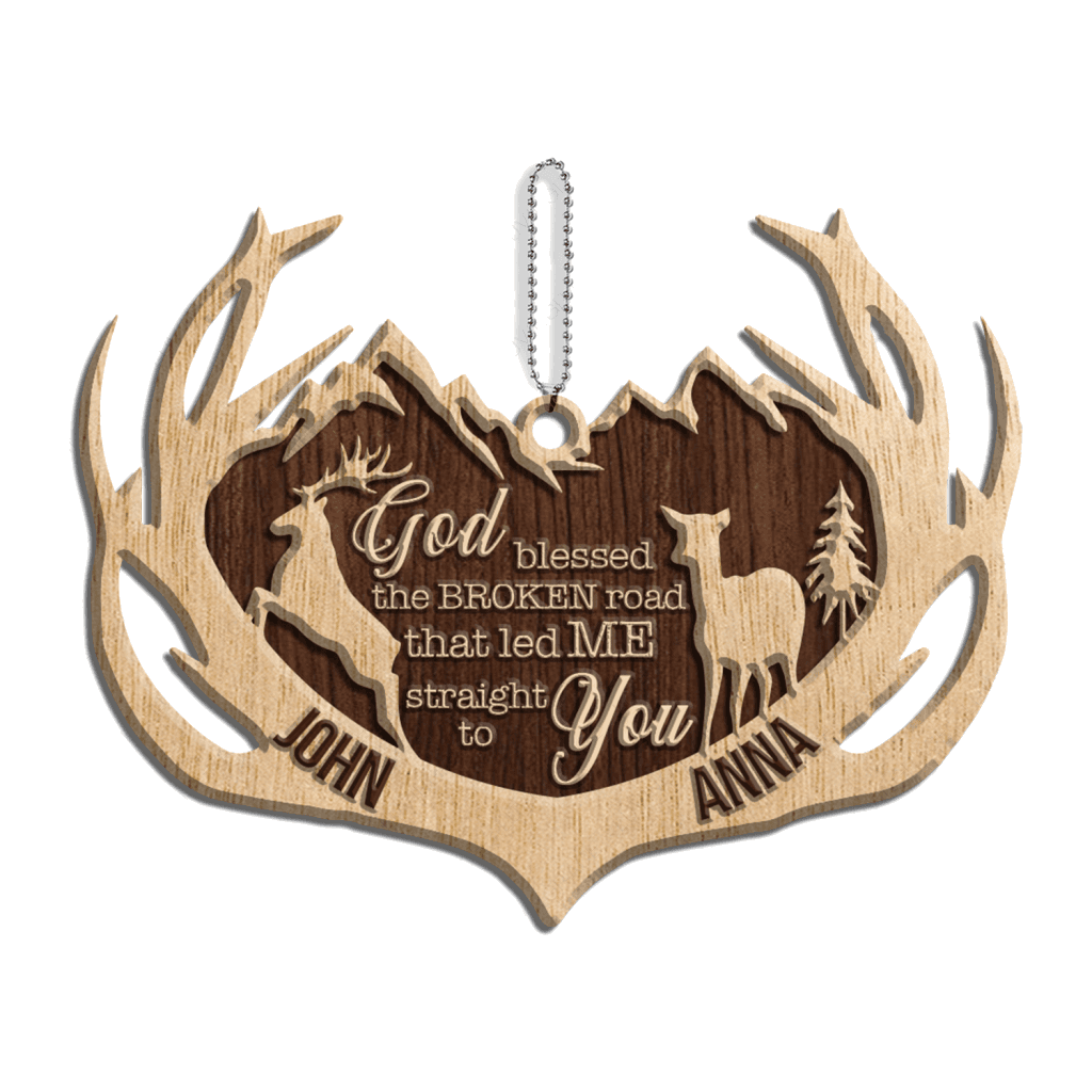 Deer Antler God Blessed Personalized Wood Engraved Ornaments