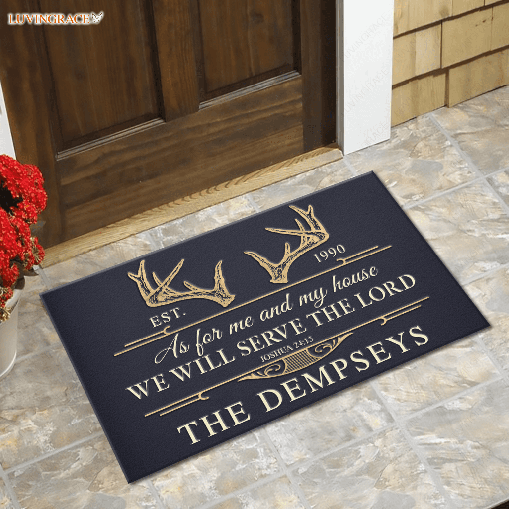 Deer Antler Serve The Lord Personalized Doormat