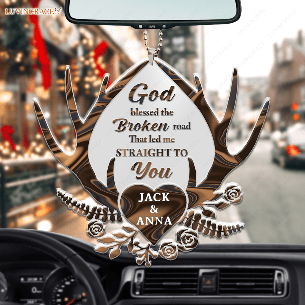 Deer Antler With Heart God Blessed Personalized Ornament