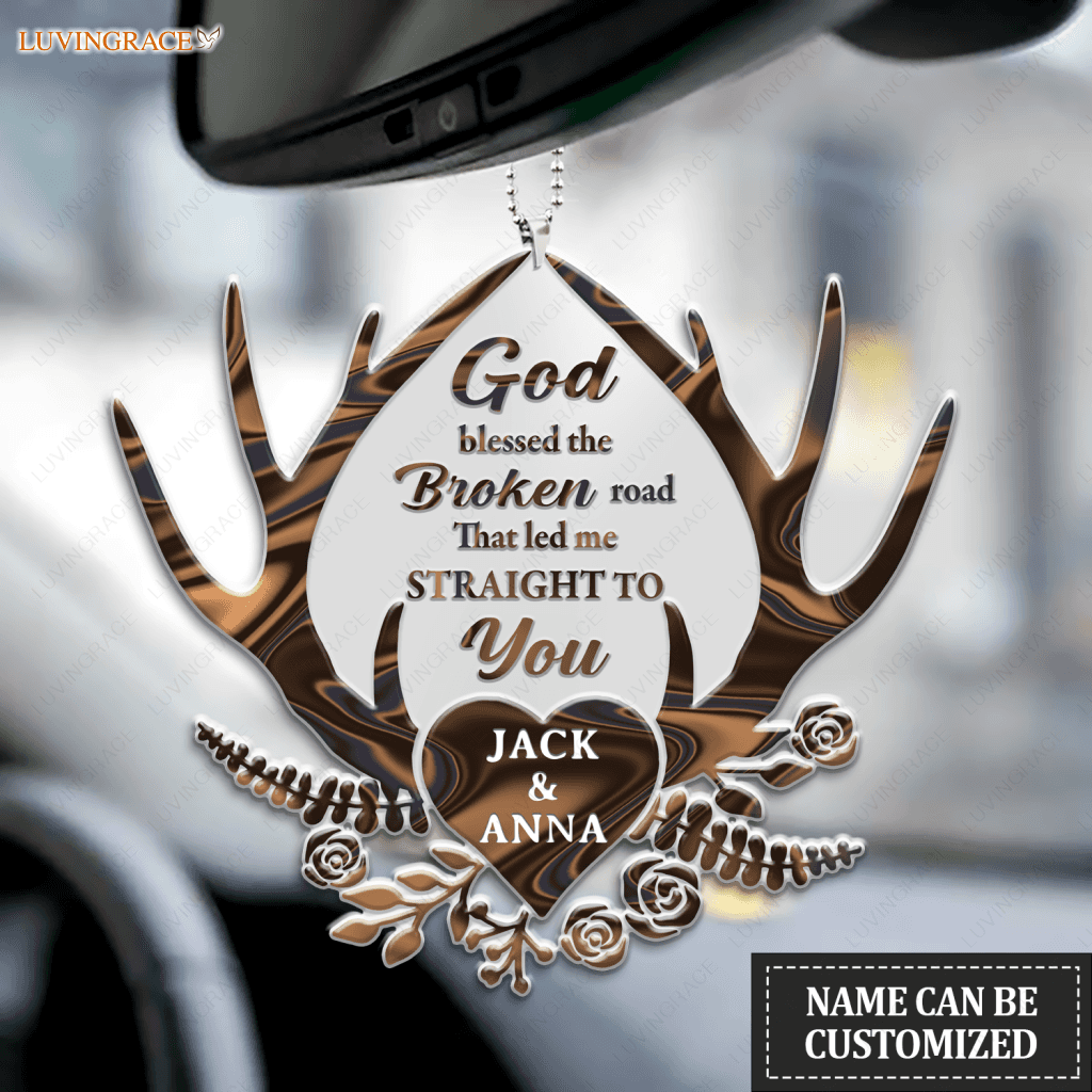 Deer Antler With Heart God Blessed Personalized Ornament