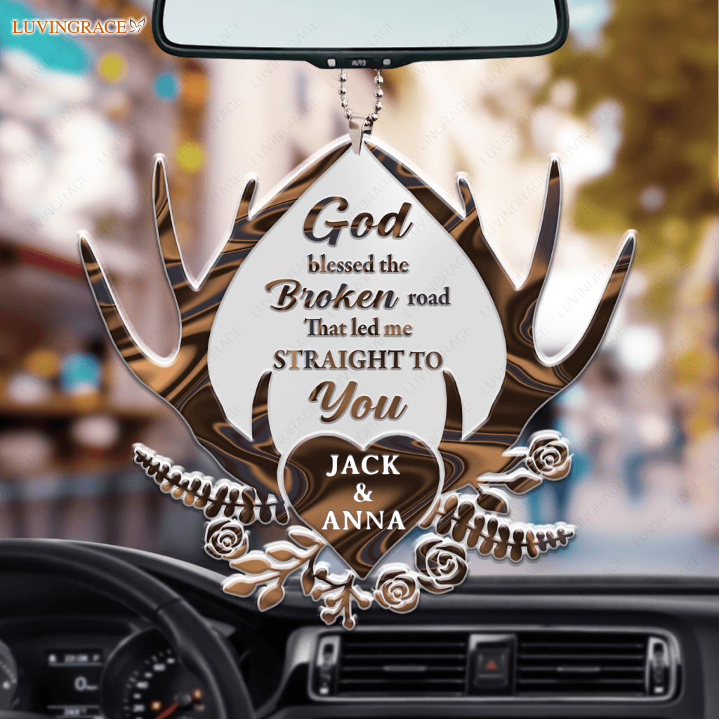 Deer Antler With Heart God Blessed Personalized Ornament