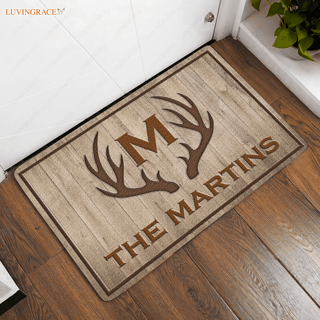 Deer Antlers Family Monogram Personalized Doormat