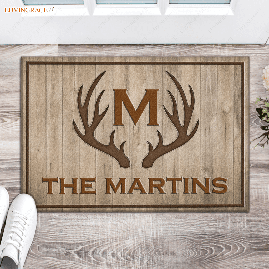 Deer Antlers Family Monogram Personalized Doormat