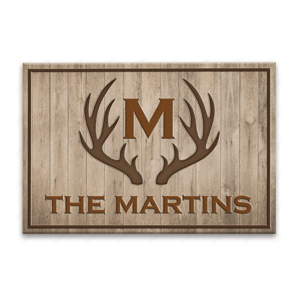 Deer Antlers Family Monogram Personalized Doormat