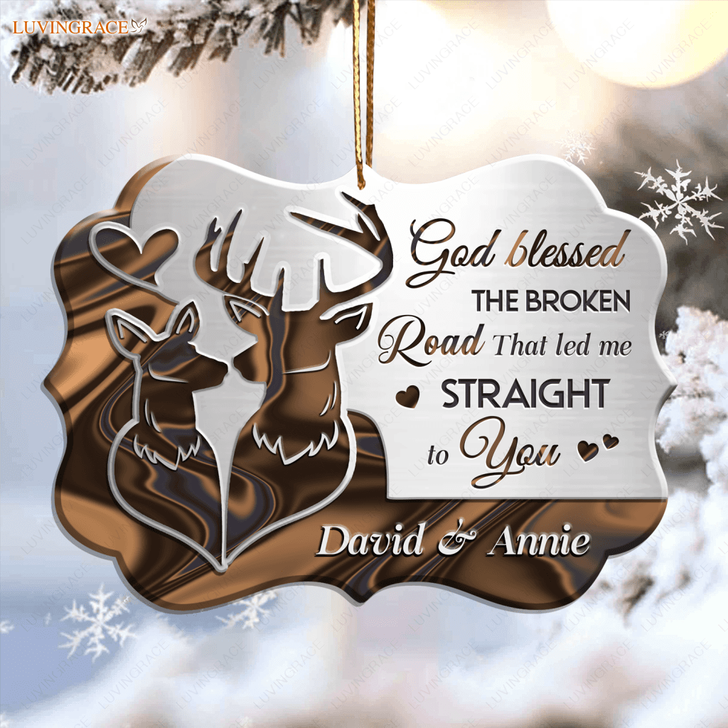 Deer Couple God Blessed Personalized Aluminum Ornament