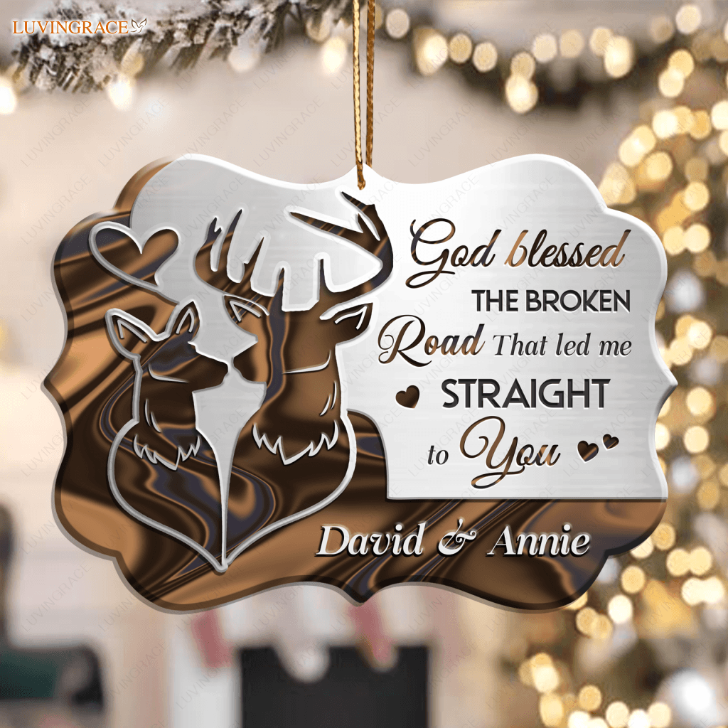 Deer Couple God Blessed Personalized Aluminum Ornament