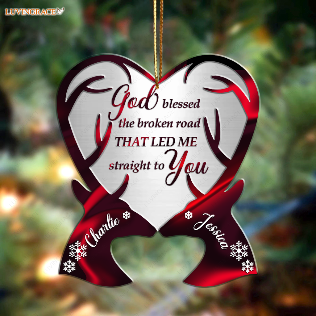Deer Couple Heart God Blessed Personalized Ornament