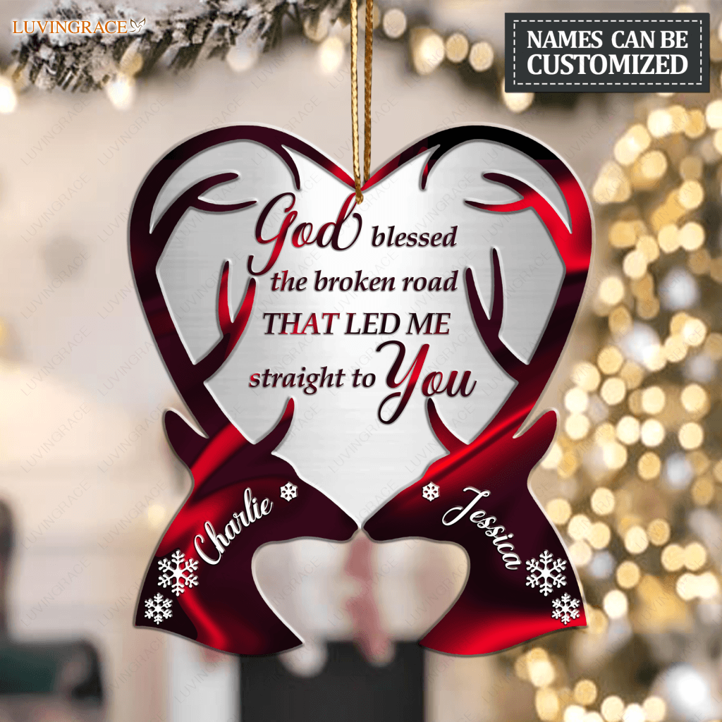 Deer Couple Heart God Blessed Personalized Ornament
