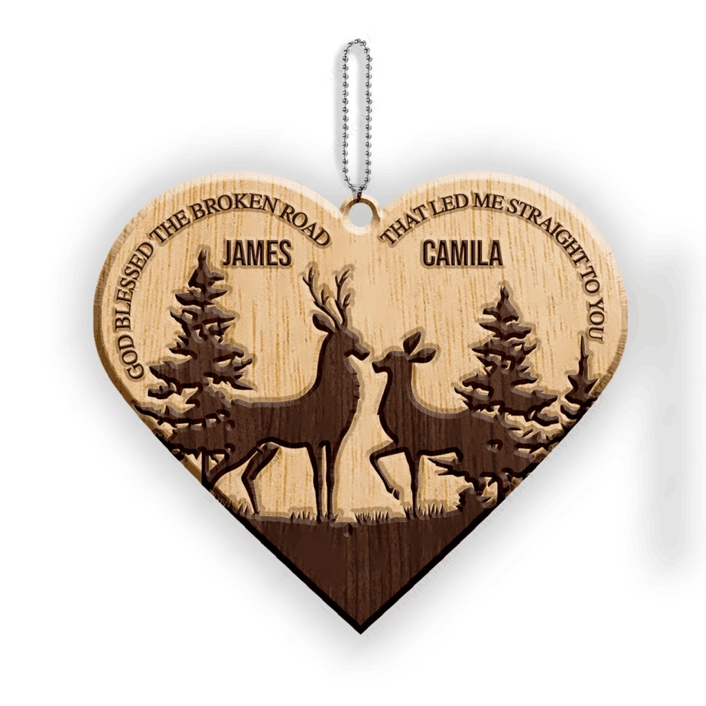 Deer Couple In Forest God Blessed Personalized Wood Engraved Ornaments