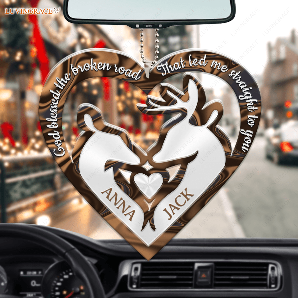 Deer Couple In Heart Shape God Blessed Personalized Ornament