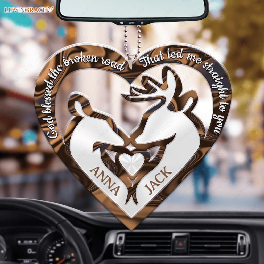 Deer Couple In Heart Shape God Blessed Personalized Ornament