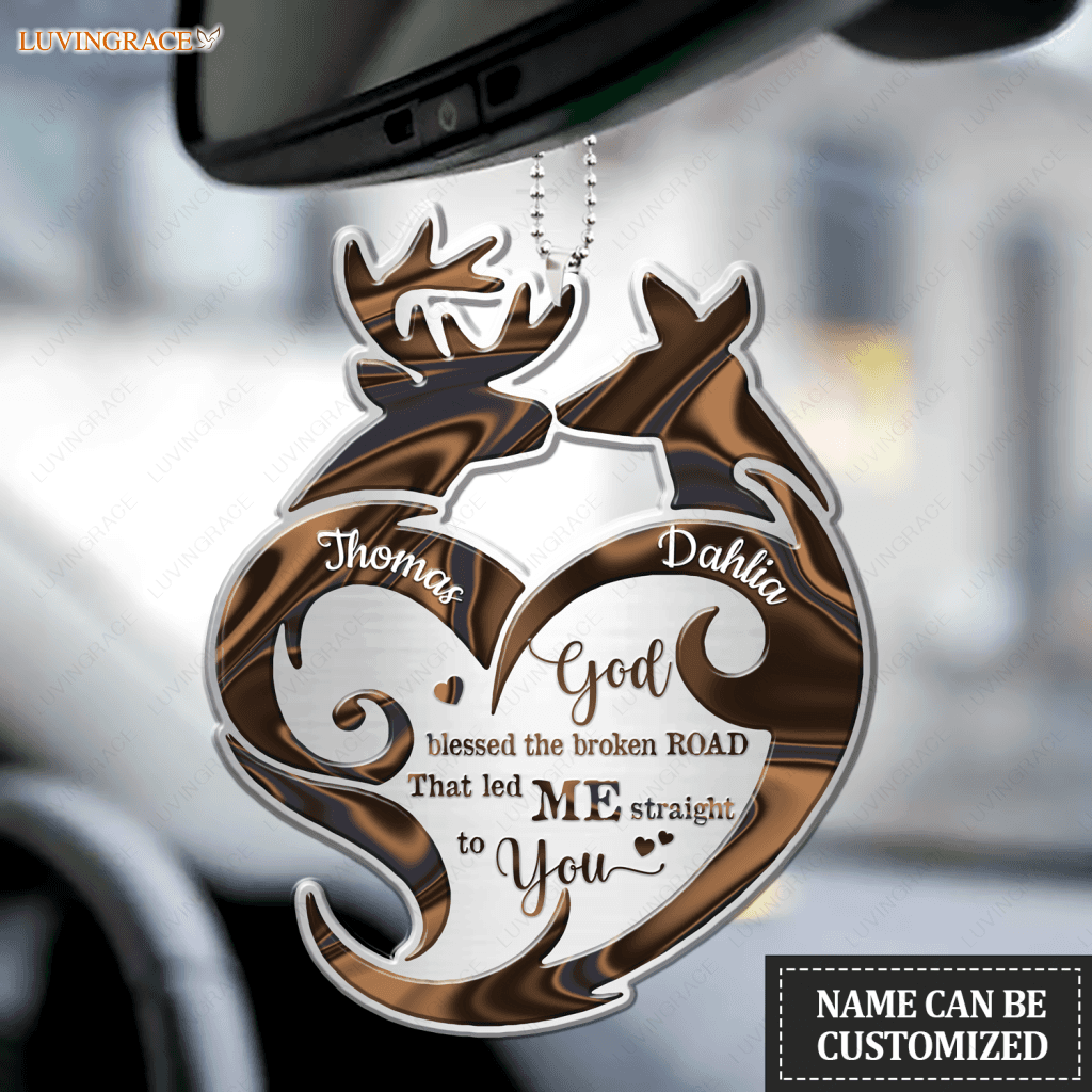 Deer Couple Tribal Heart God Blessed Personalized Ornament