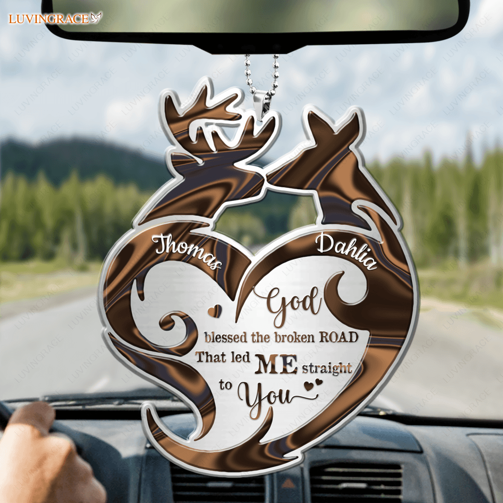 Deer Couple Tribal Heart God Blessed Personalized Ornament