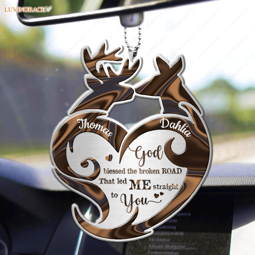 Deer Couple Tribal Heart God Blessed Personalized Ornament
