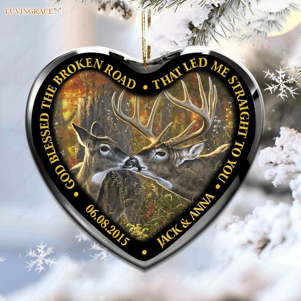 Deer Kiss God Blessed Personalized Ceramic Ornament