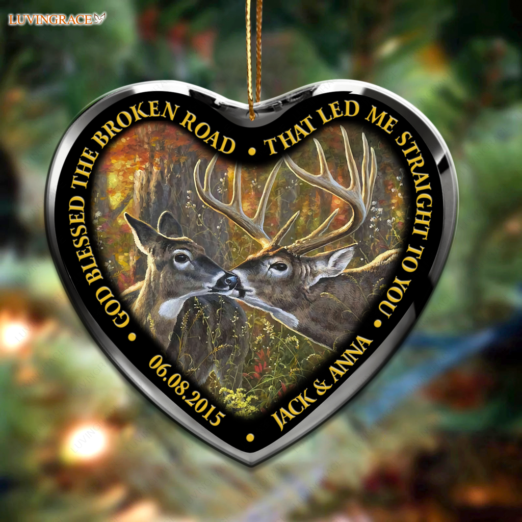 Deer Kiss God Blessed Personalized Ceramic Ornament