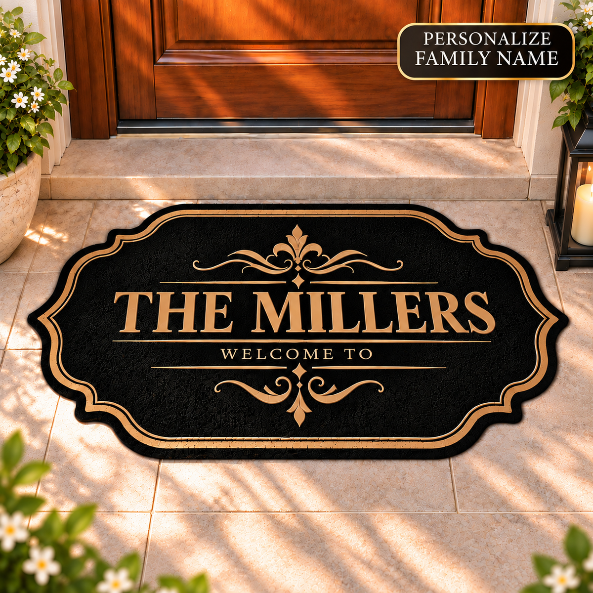 Personalized Family Name Elegant Vintage Frame Doormat – Luxury Welcome Mat