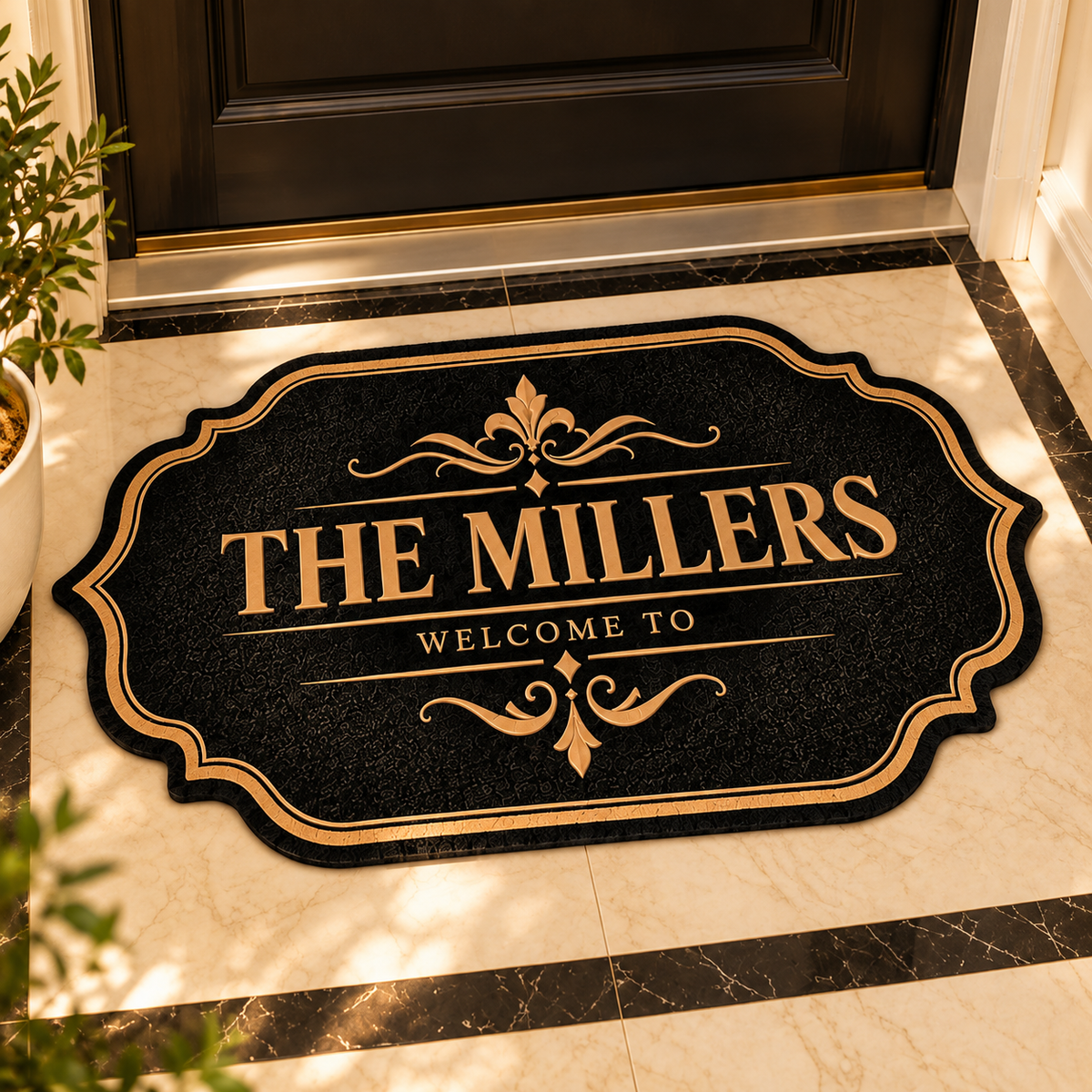 Personalized Family Name Elegant Vintage Frame Doormat – Luxury Welcome Mat