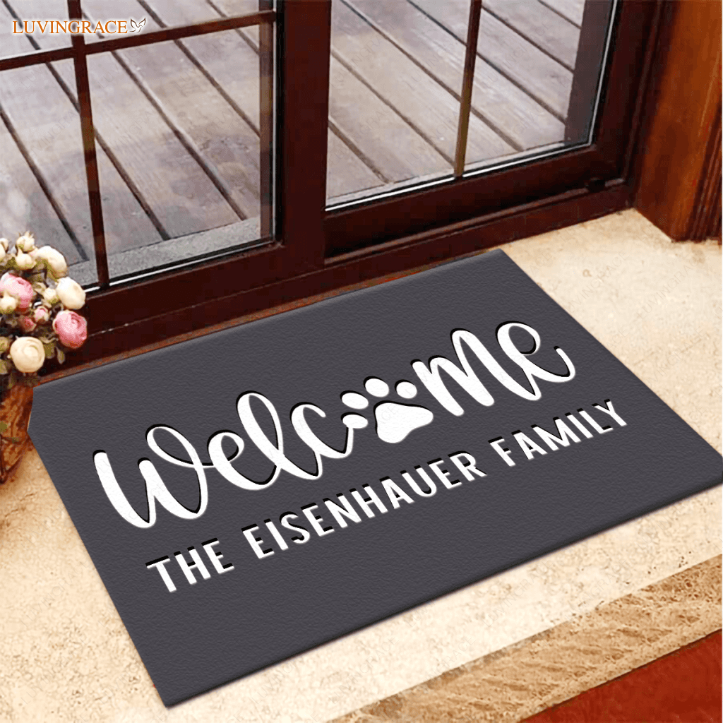 Dog Paws Doormat Personalized Door Mat Last Name