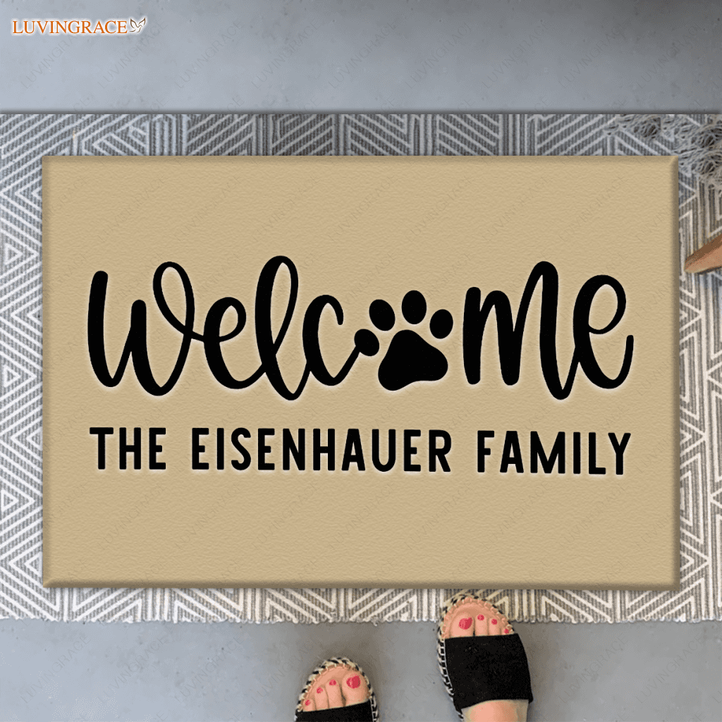 Dog Paws Doormat Personalized Door Mat Last Name