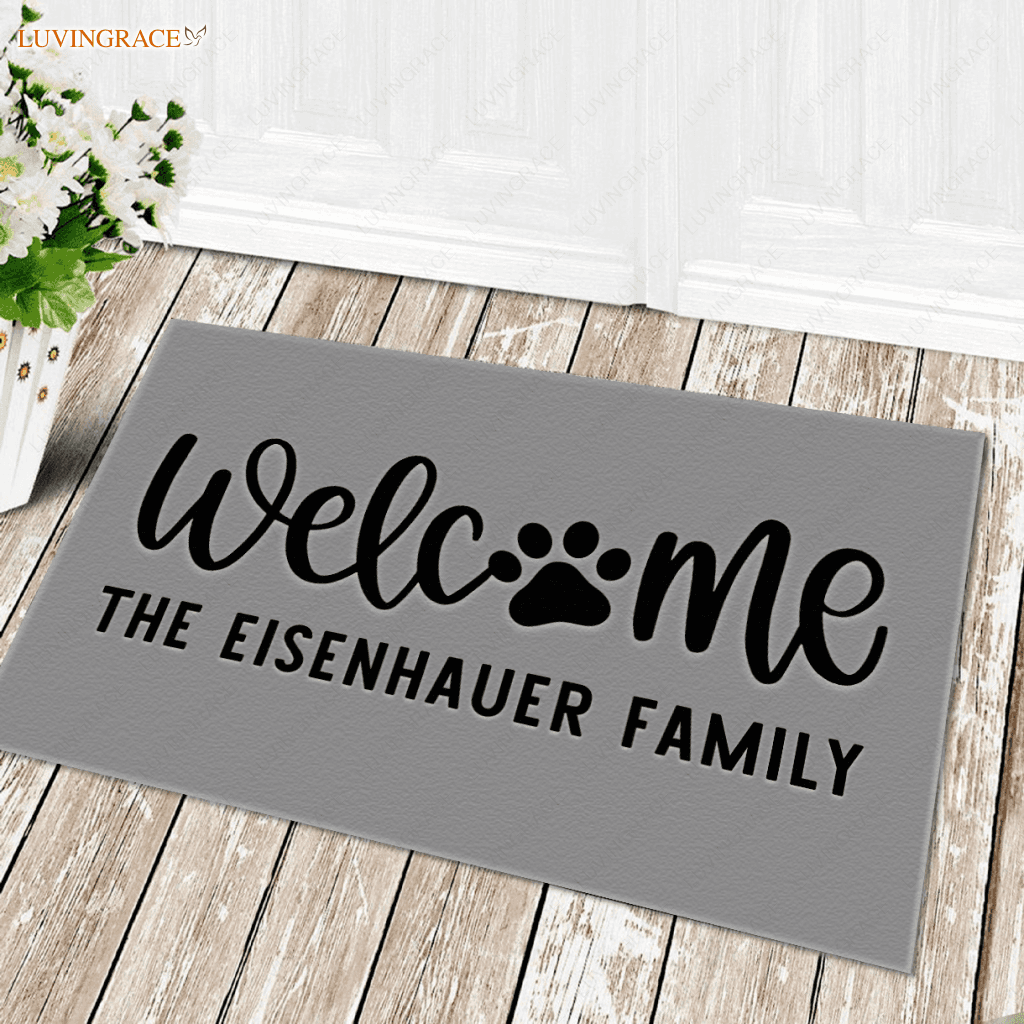 Dog Paws Doormat Personalized Door Mat Last Name