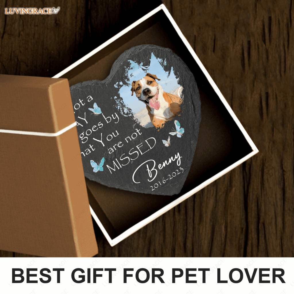 Dog Photo Blue Butterly Butterfly Custom Memorial Stone Pet Gifts - Personalized Tomstone