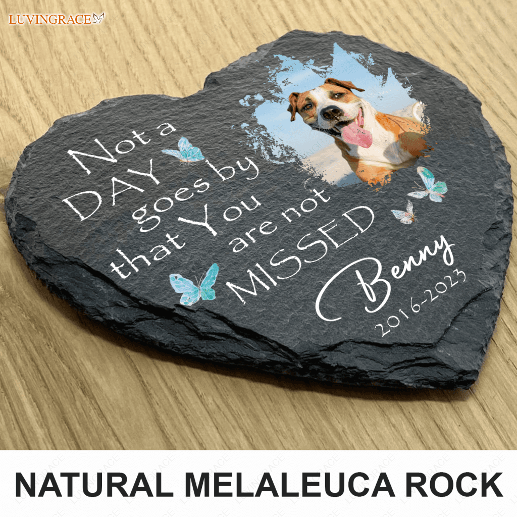 Dog Photo Blue Butterly Butterfly Custom Memorial Stone Pet Gifts - Personalized Tomstone