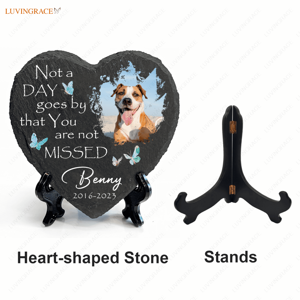 Dog Photo Blue Butterly Butterfly Custom Memorial Stone Pet Gifts - Personalized Tomstone