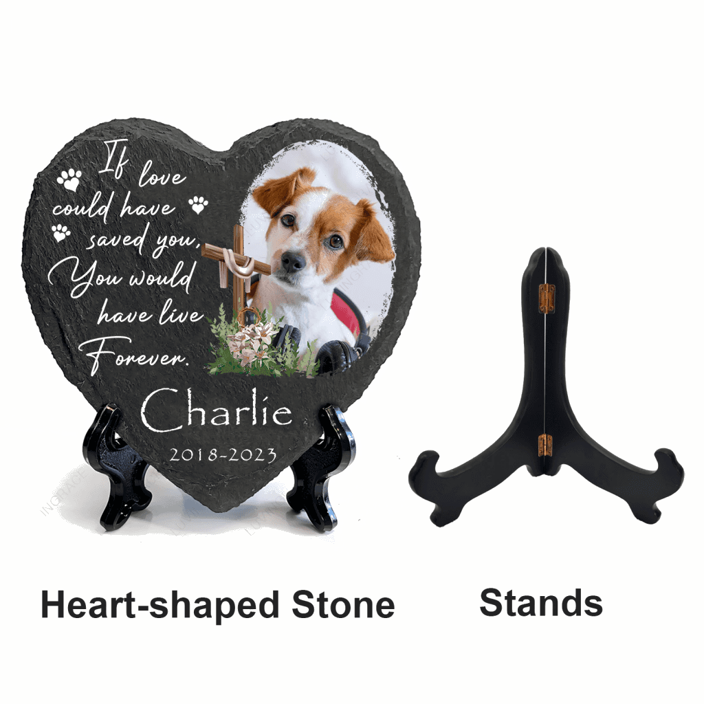 Dog Photo Christ Corss Flower Custom Dog Memorial Stone, Pet Memorial Gifts - Personalized Custom Memorial Tomstone