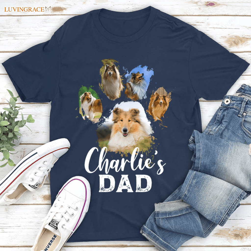 Dog/Cat Dad/Mom Personalized Dog Lover Pet Footprint Photo Collage T-Shirt Shirt