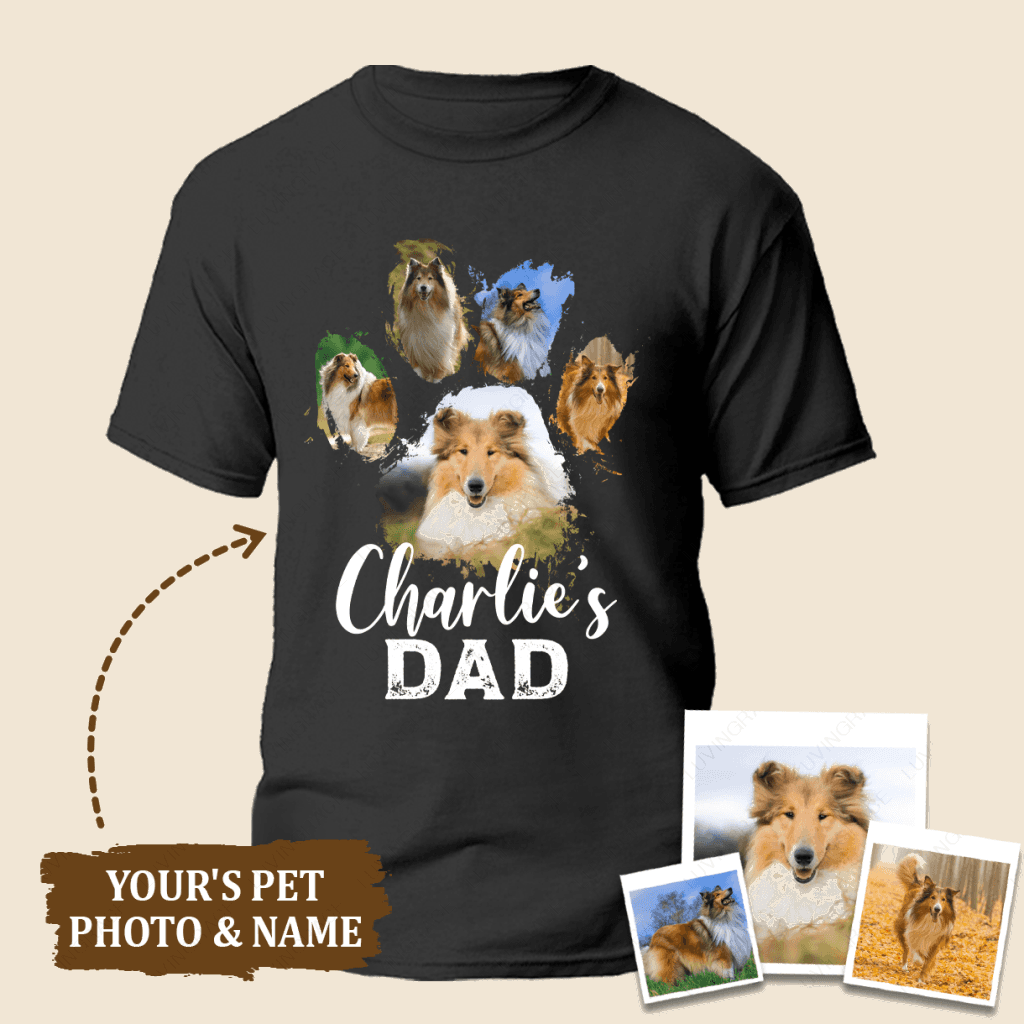 Dog/Cat Dad/Mom Personalized Dog Lover Pet Footprint Photo Collage T-Shirt