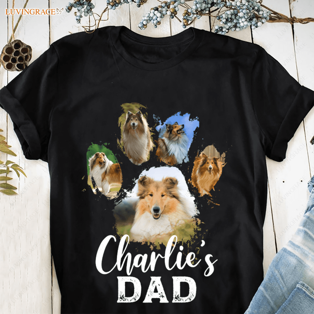 Dog/Cat Dad/Mom Personalized Dog Lover Pet Footprint Photo Collage T-Shirt Shirt
