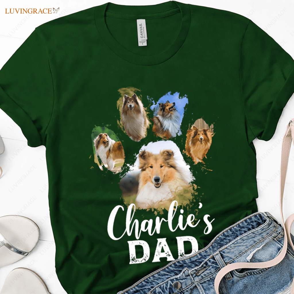 Dog/Cat Dad/Mom Personalized Dog Lover Pet Footprint Photo Collage T-Shirt Shirt