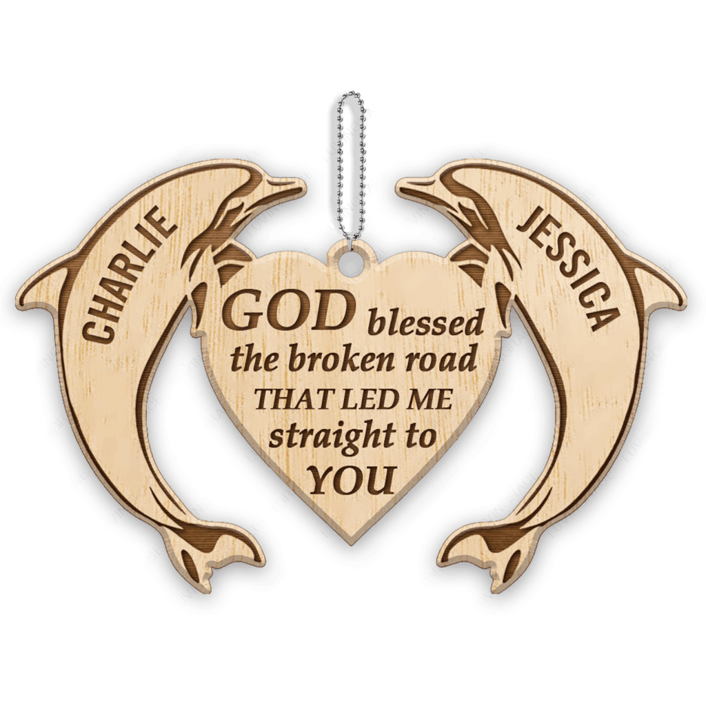 Dolphin Couple God Blessed Personalized Wood Engraved Ornament