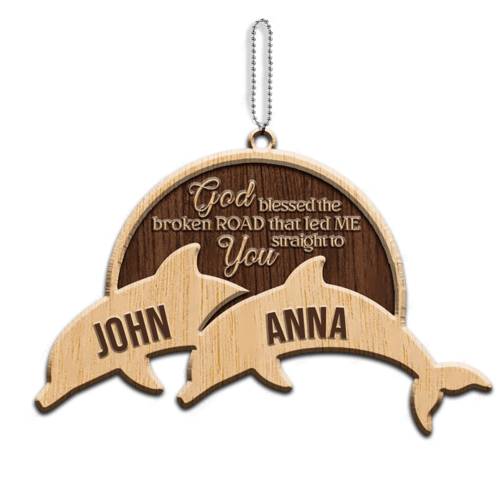Dolphin Couple God Blessed Personalized Wood Engraved Ornaments
