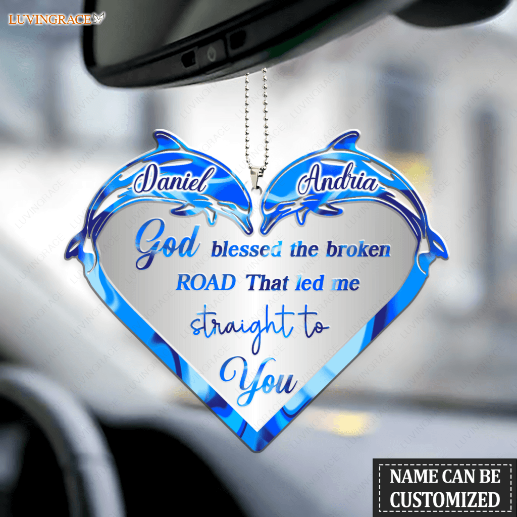 Dolphin Silhouette God Blessed Personalized Couple Ornament