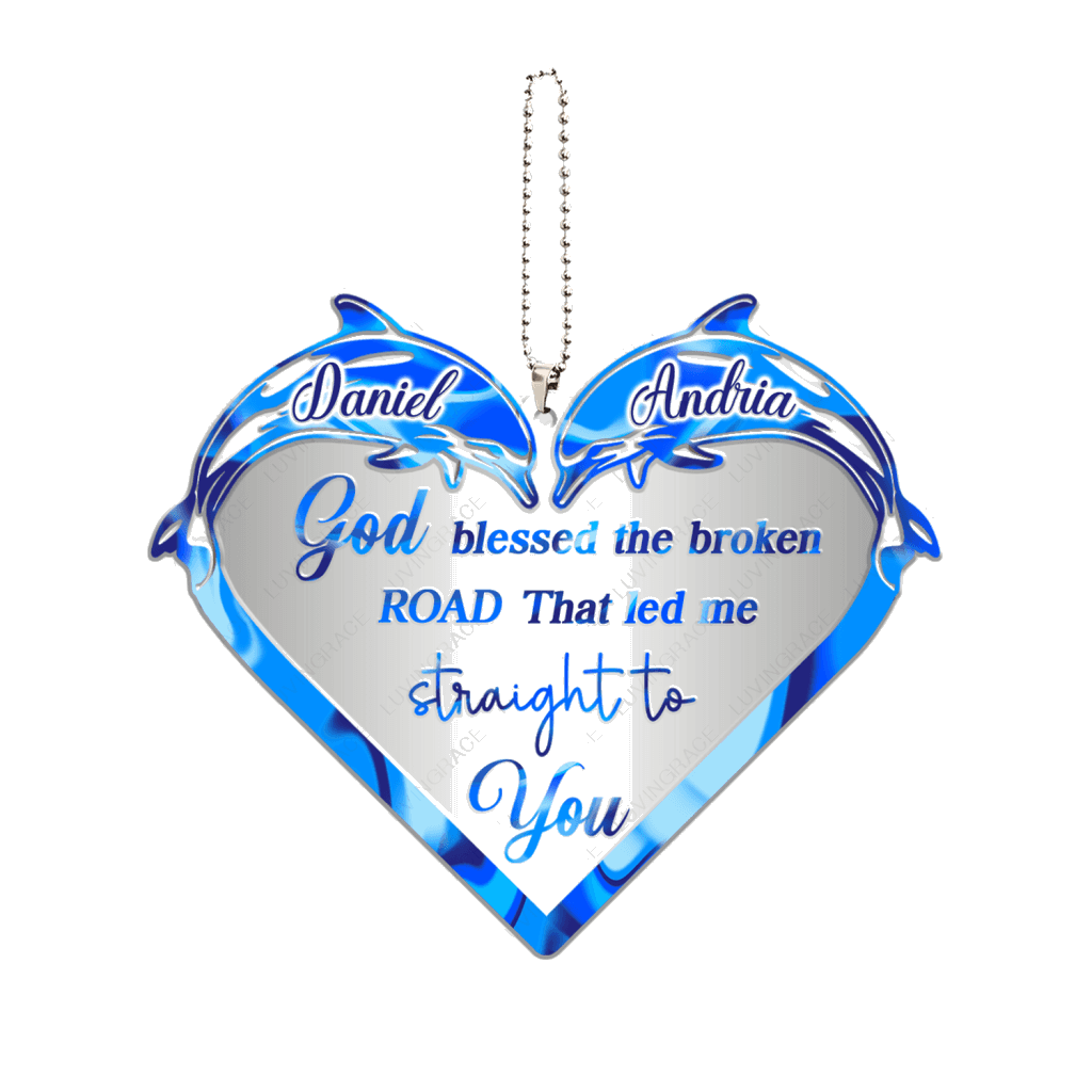 Dolphin Silhouette God Blessed Personalized Couple Ornament