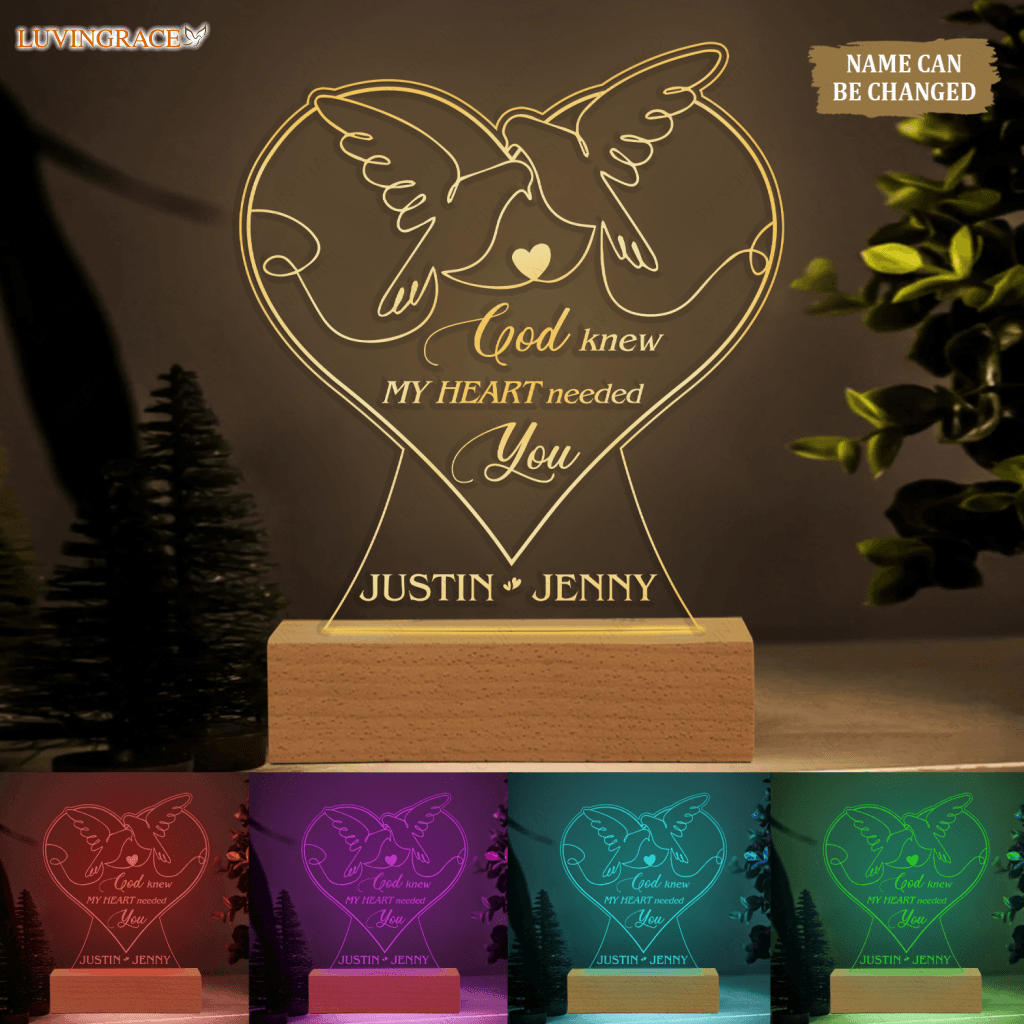 Dove Couple Heart Line Art God Blessed Personalized Acrylic Night Light