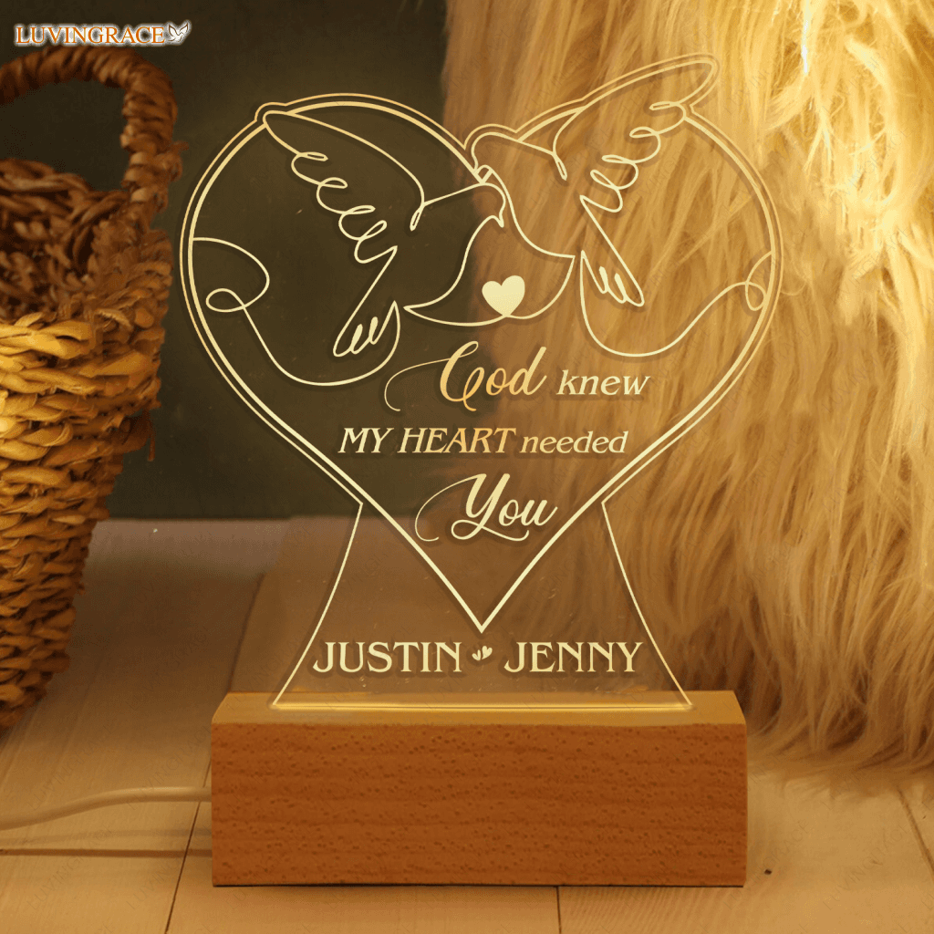 Dove Couple Heart Line Art God Blessed Personalized Acrylic Night Light