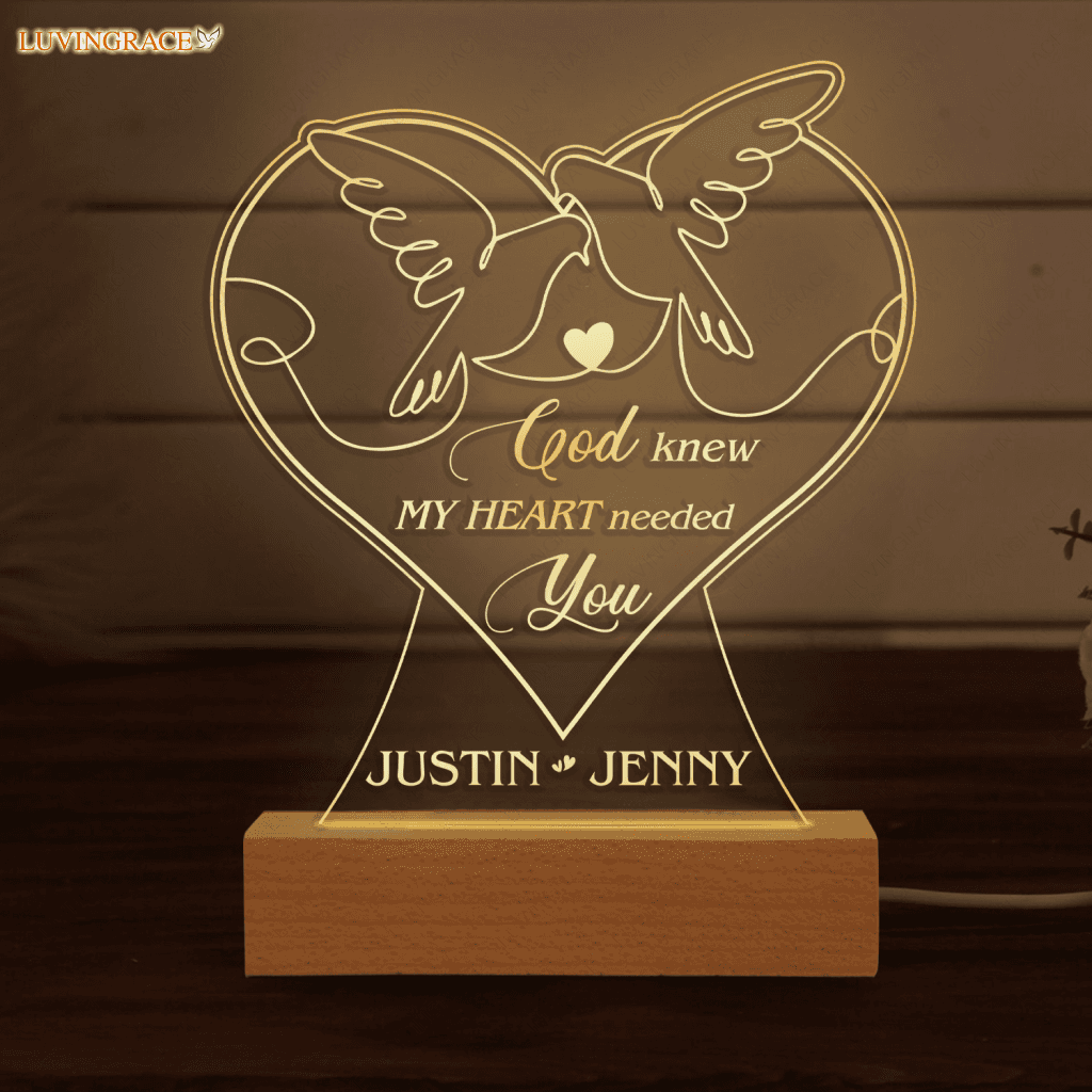 Dove Couple Heart Line Art God Blessed Personalized Acrylic Night Light
