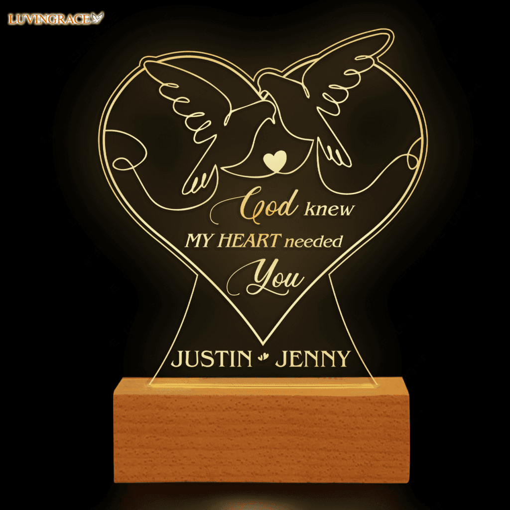 Dove Couple Heart Line Art God Blessed Personalized Acrylic Night Light