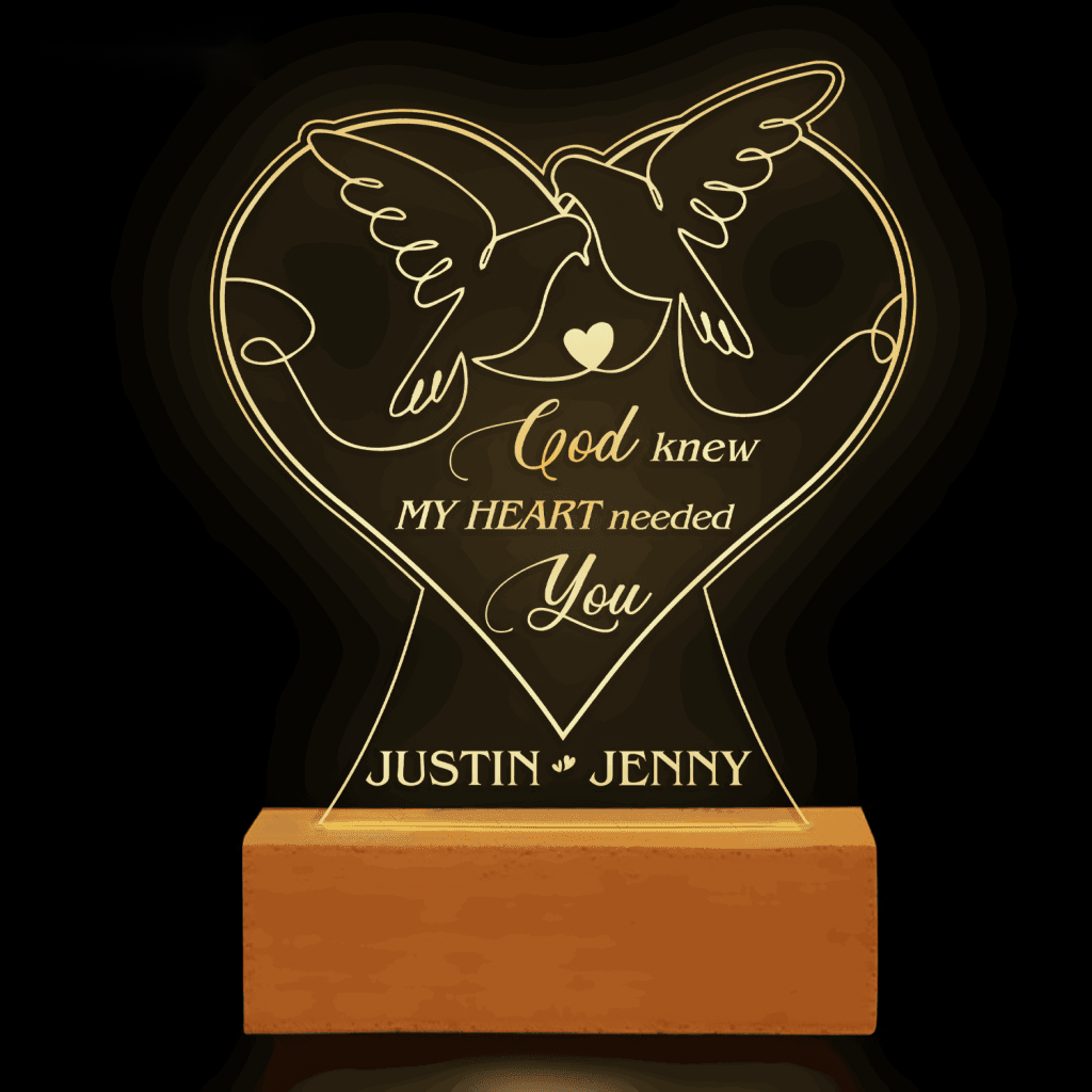 Dove Couple Heart Line Art God Blessed Personalized Acrylic Night Light