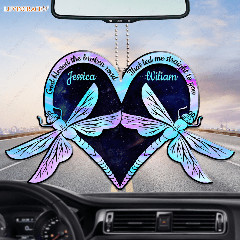 Dragonfly Couple Heart God Blessed Personalized Ornament