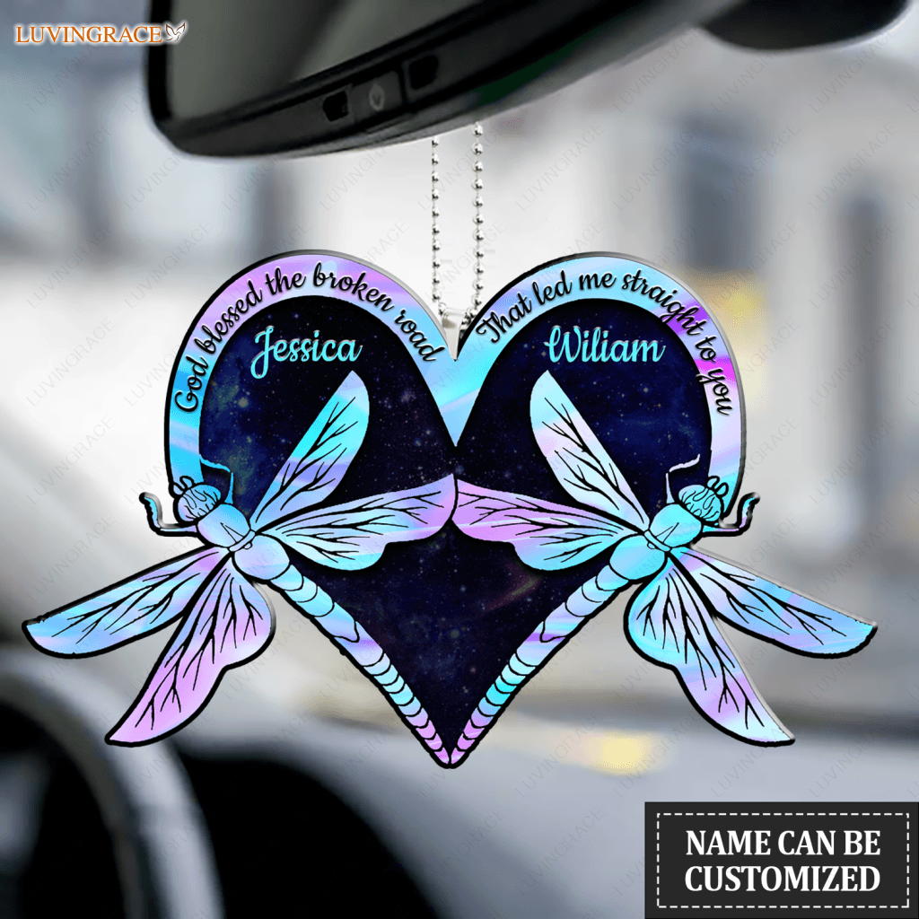 Dragonfly Couple Heart God Blessed Personalized Ornament