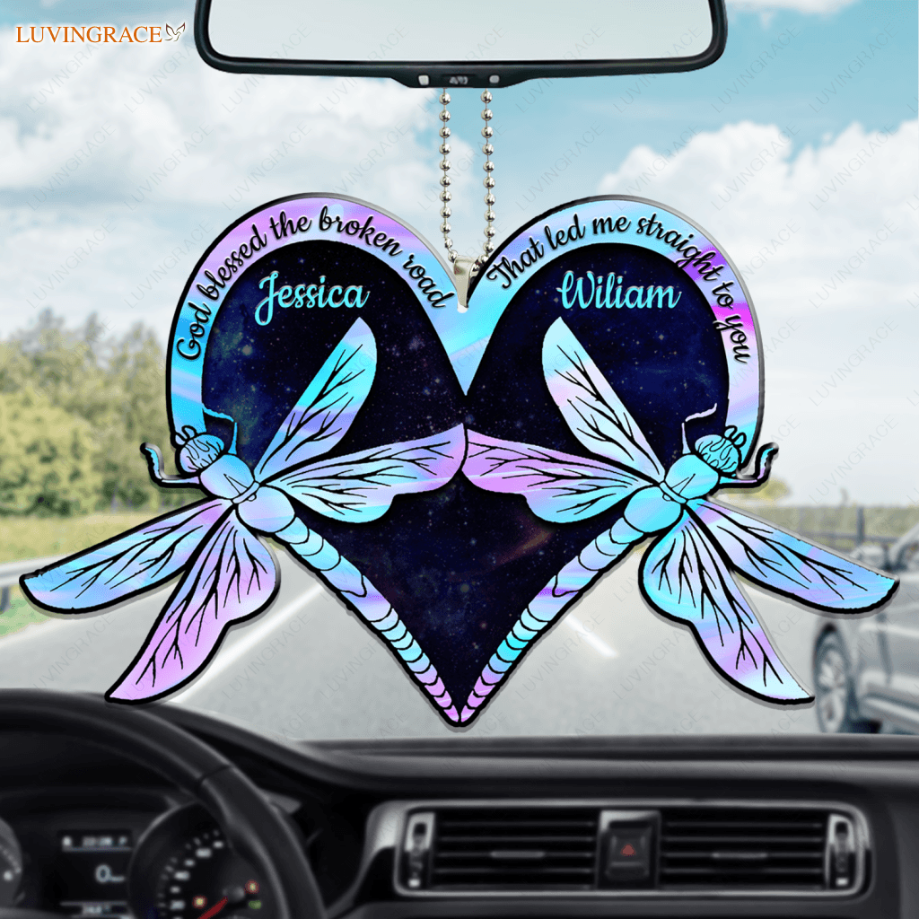 Dragonfly Couple Heart God Blessed Personalized Ornament