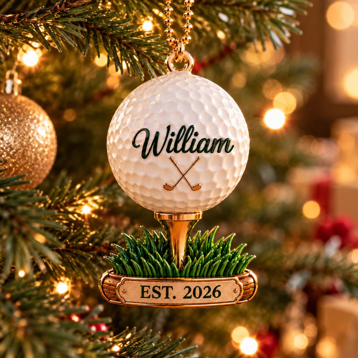 3D Printed Personalized Golf Ball Ornament – Custom Name & Year